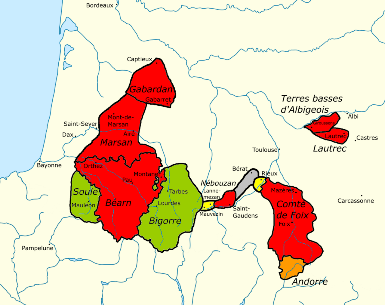 Jonction des territoires occidentaux et orientaux de Gaston III Phébus